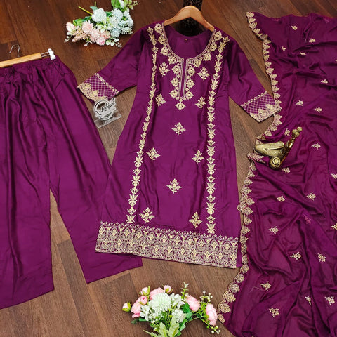 Affordable Trendy Party Wear Chinnnon Silk Suit
