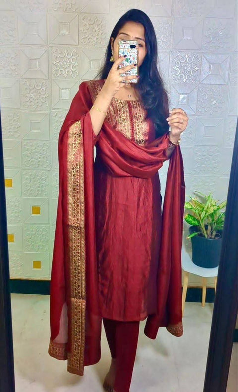 Beautiful Designer Suit and dupatta Heavy Viscose Chanderi Fabric