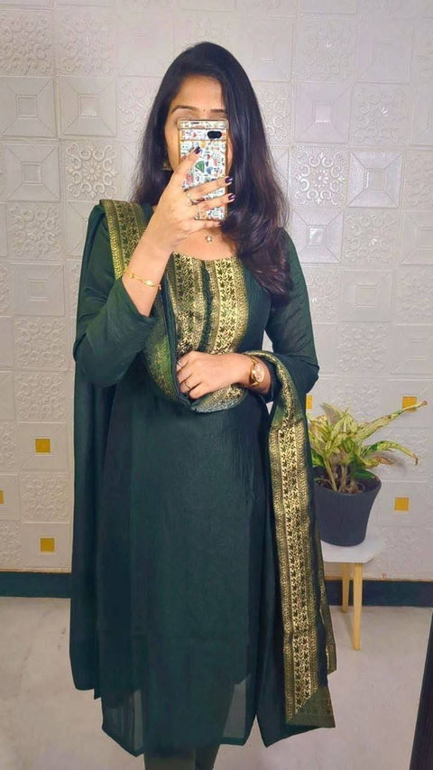 Beautiful Designer Suit and dupatta Heavy Viscose Chanderi Fabric