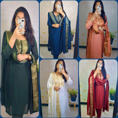 Beautiful Designer Suit and dupatta Heavy Viscose Chanderi Fabric