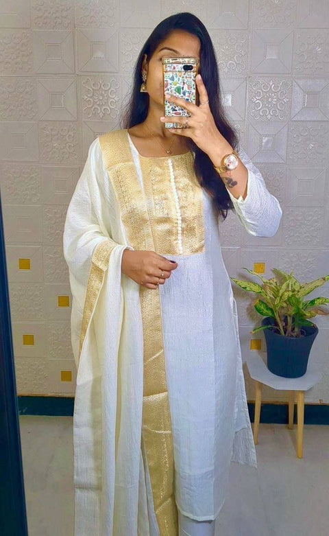 Beautiful Designer Suit and dupatta Heavy Viscose Chanderi Fabric