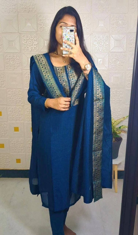 Beautiful Designer Suit and dupatta Heavy Viscose Chanderi Fabric