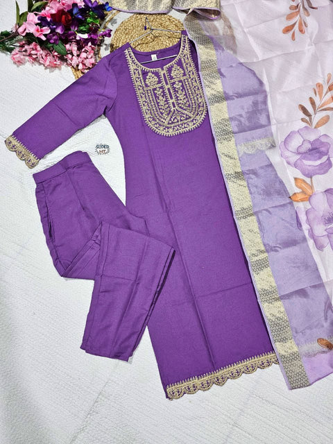 Viscose Chanderi Silk Embroidered kurta pant with Dupatta