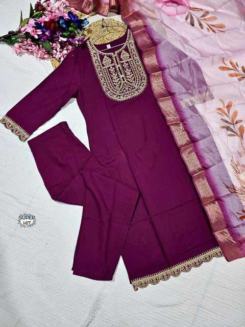 Viscose Chanderi Silk Embroidered kurta pant with Dupatta