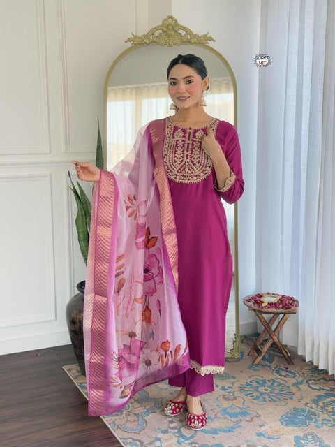 Viscose Chanderi Silk Embroidered kurta pant with Dupatta