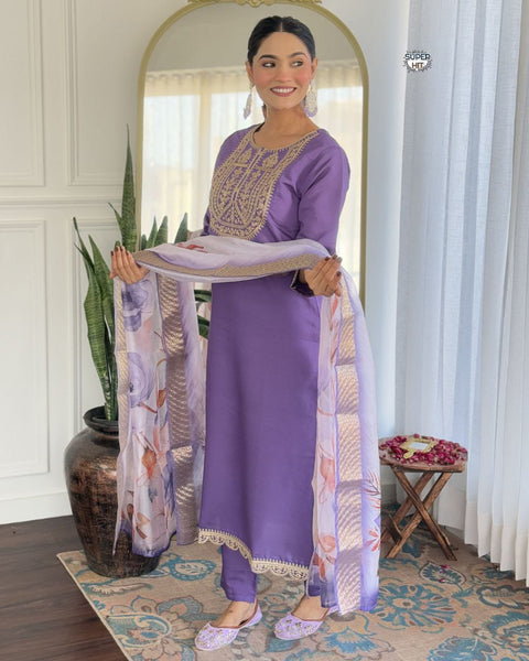Viscose Chanderi Silk Embroidered kurta pant with Dupatta