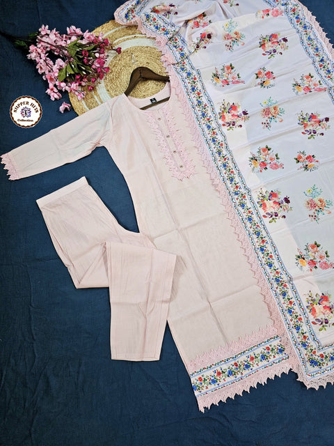 Embroidered Kurti Suit with Organza Dupatta