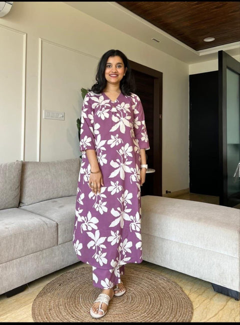 Floral Printed Sanganeri Pure Cotton Tunic With Trousers