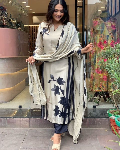 Viscose Rayon Embroidered Straight Kurti with pant and dupatta suit