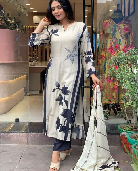 Viscose Rayon Embroidered Straight Kurti with pant and dupatta suit