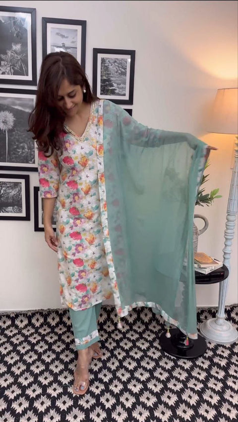 Rajasthani Printed designer straight kurta pant and Dupatta