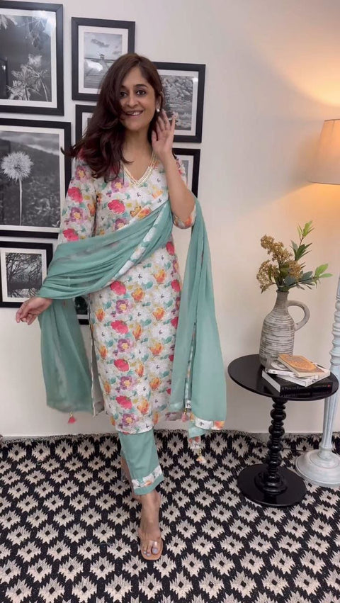 Rajasthani Printed designer straight kurta pant and Dupatta