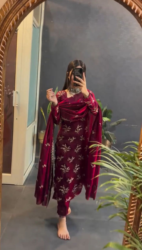 New Designer Collection in Pure Georgette With Heavy Embroidery Work Stitched Suit