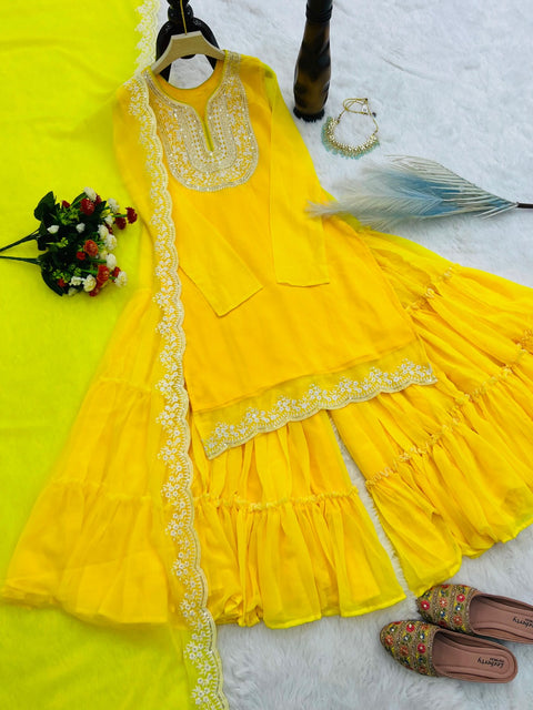 georgette Embroidered Women's Stitched Kurti|sharara garara
