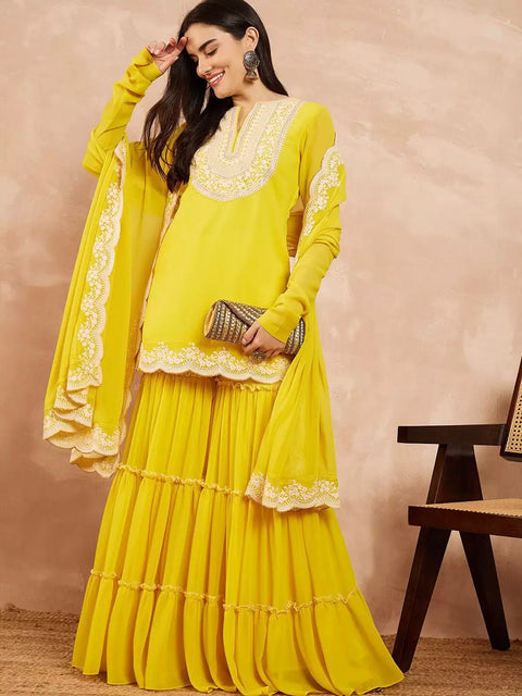 georgette Embroidered Women's Stitched Kurti|sharara garara