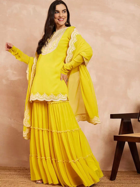 georgette Embroidered Women's Stitched Kurti|sharara garara