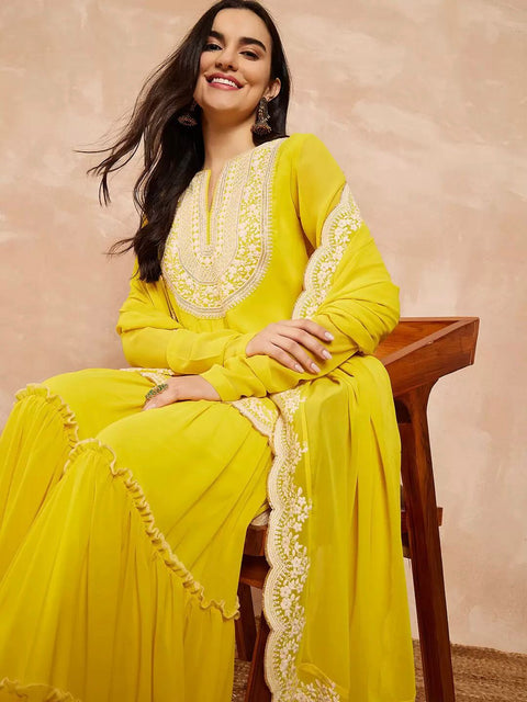 georgette Embroidered Women's Stitched Kurti|sharara garara
