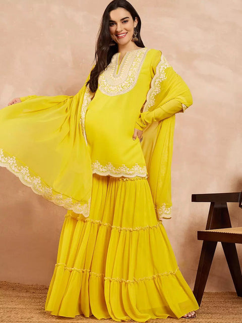 georgette Embroidered Women's Stitched Kurti|sharara garara