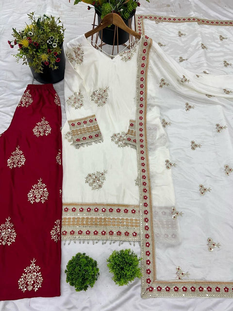 PARTY WEAR TOP AND PLAZZO. WITH FANCY DUPPATA AND EMBROIDERY WORK