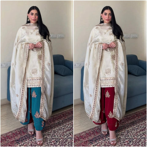 PARTY WEAR TOP AND PLAZZO. WITH FANCY DUPPATA AND EMBROIDERY WORK