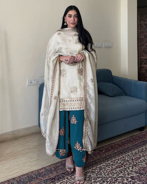 PARTY WEAR TOP AND PLAZZO. WITH FANCY DUPPATA AND EMBROIDERY WORK