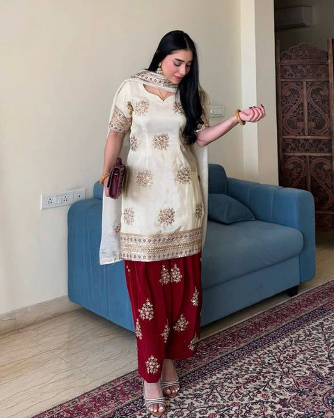 PARTY WEAR TOP AND PLAZZO. WITH FANCY DUPPATA AND EMBROIDERY WORK