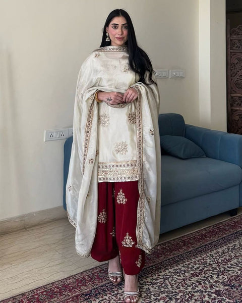 PARTY WEAR TOP AND PLAZZO. WITH FANCY DUPPATA AND EMBROIDERY WORK