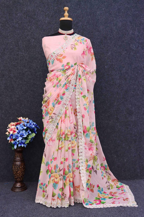 Chinnon Multi Print Saree With Unstitched Blouse
