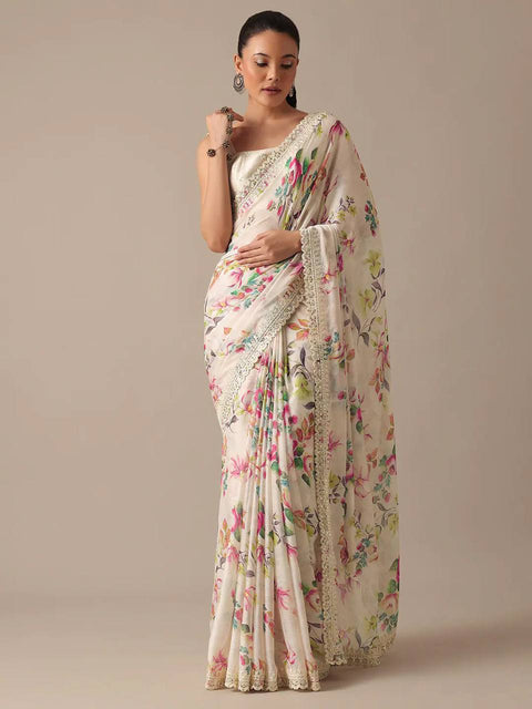 Chinnon Multi Print Saree With Unstitched Blouse