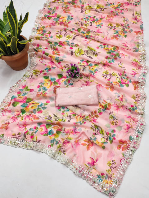 Chinnon Multi Print Saree With Unstitched Blouse
