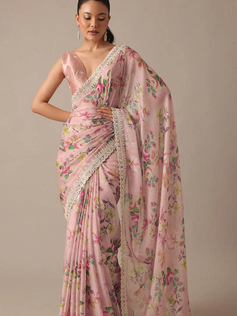Chinnon Multi Print Saree With Unstitched Blouse