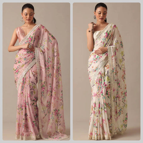 Chinnon Multi Print Saree With Unstitched Blouse