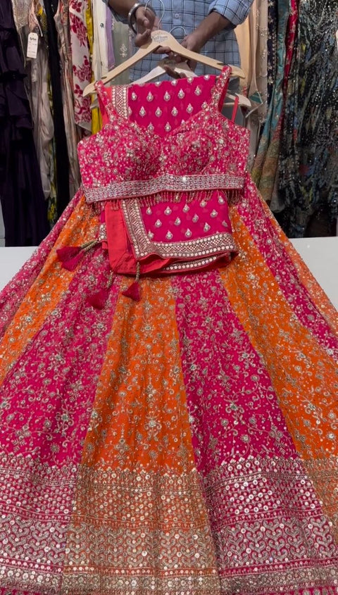 Embroidered Sequinned Semi-Stitched Lehenga & Unstitched Blouse With dupatta