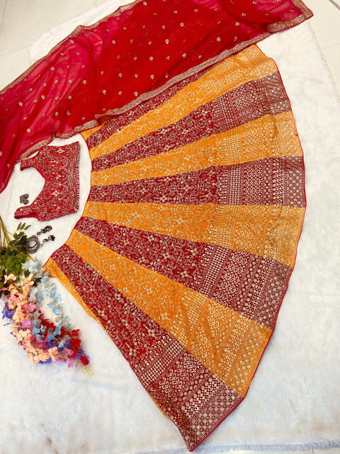 Embroidered Sequinned Semi-Stitched Lehenga & Unstitched Blouse With dupatta