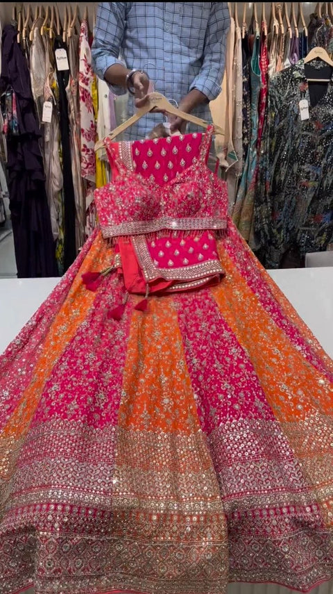 Embroidered Sequinned Semi-Stitched Lehenga & Unstitched Blouse With dupatta