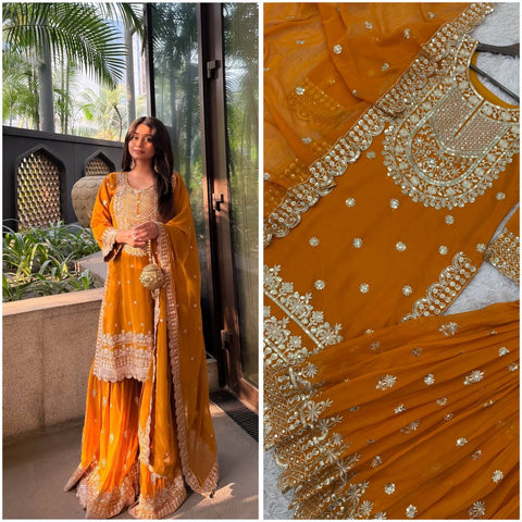 Designed and customised this beautiful hand embroidered gharara suit