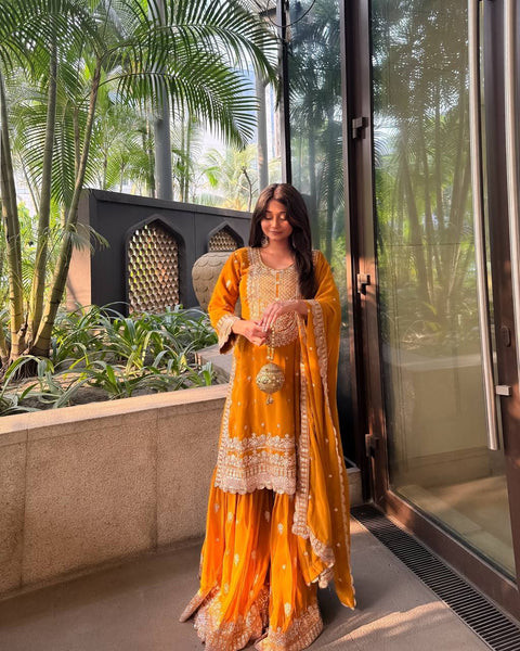 Designed and customised this beautiful hand embroidered gharara suit