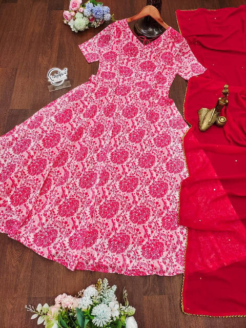 Embroidered Georgette Stitched Anarkali Gown