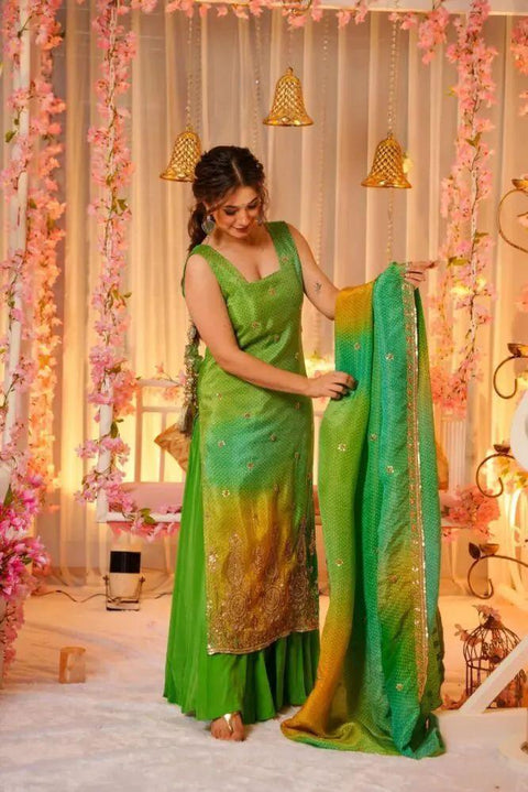 Georgette Tissue Badhni Shaded Embroidered Fabric n Dupatta