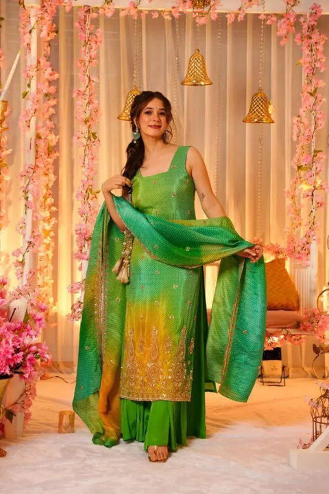 Georgette Tissue Badhni Shaded Embroidered Fabric n Dupatta