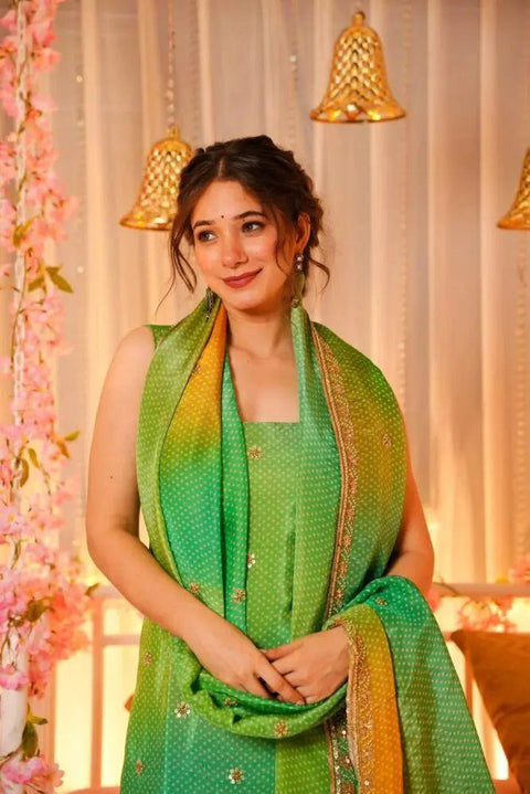 Georgette Tissue Badhni Shaded Embroidered Fabric n Dupatta