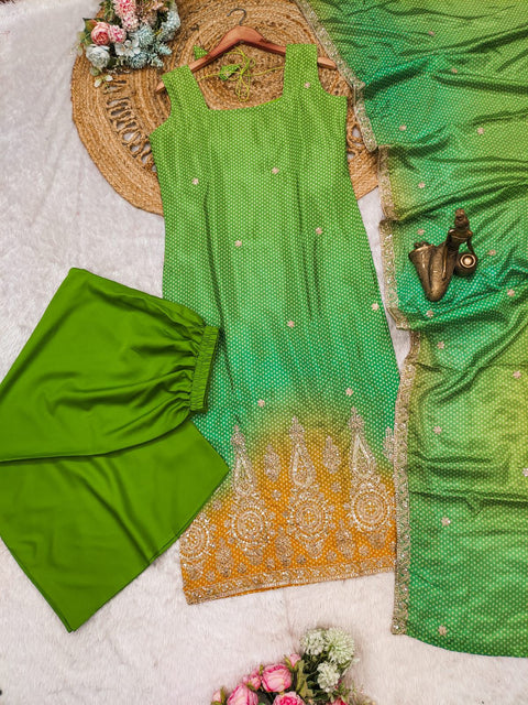 Georgette Tissue Badhni Shaded Embroidered Fabric n Dupatta