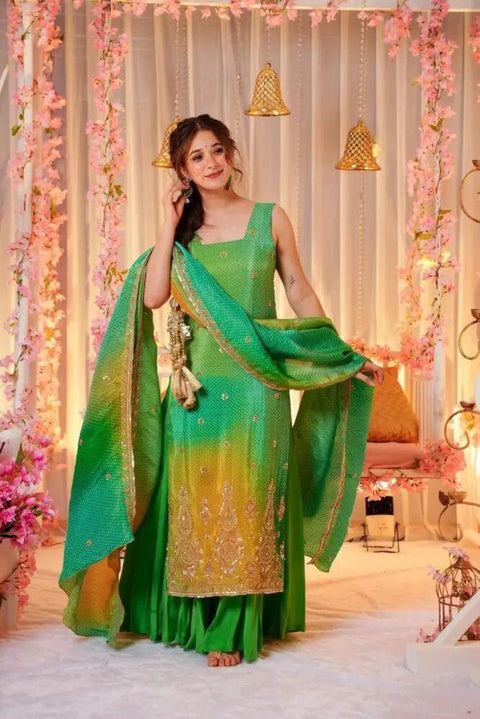 Georgette Tissue Badhni Shaded Embroidered Fabric n Dupatta