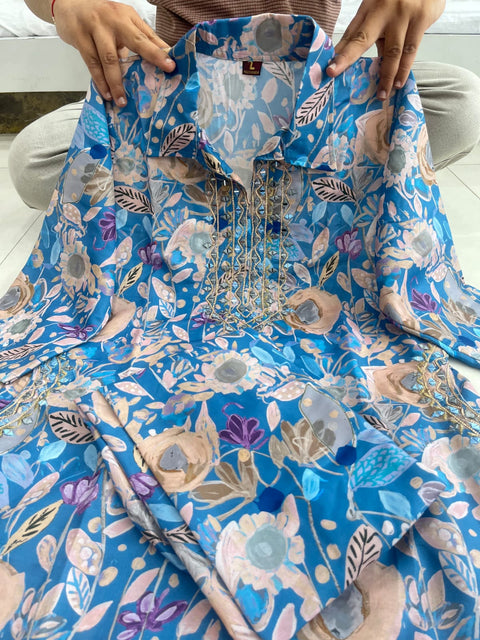 Premium Peach Mirror Hand Work Heavy Muslin Suit