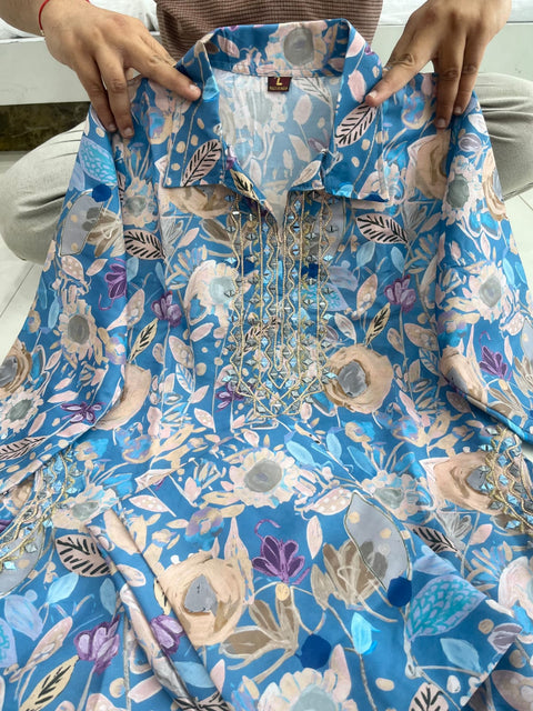 Premium Peach Mirror Hand Work Heavy Muslin Suit