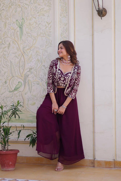 Premium Faux Georgette Koti Choli with Palazzo and Heavy Lace Embroidery