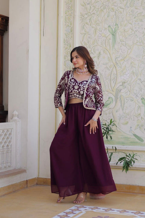Premium Faux Georgette Koti Choli with Palazzo and Heavy Lace Embroidery