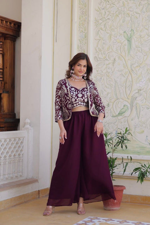 Premium Faux Georgette Koti Choli with Palazzo and Heavy Lace Embroidery