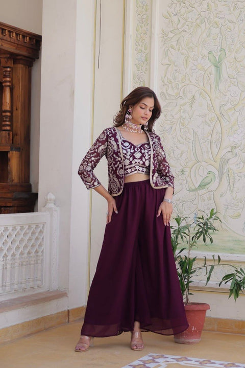 Premium Faux Georgette Koti Choli with Palazzo and Heavy Lace Embroidery