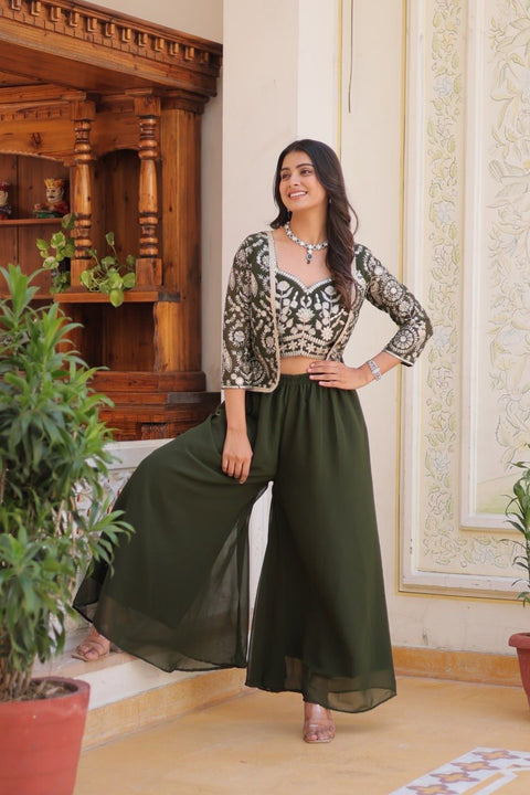 Premium Faux Georgette Koti Choli with Palazzo and Heavy Lace Embroidery